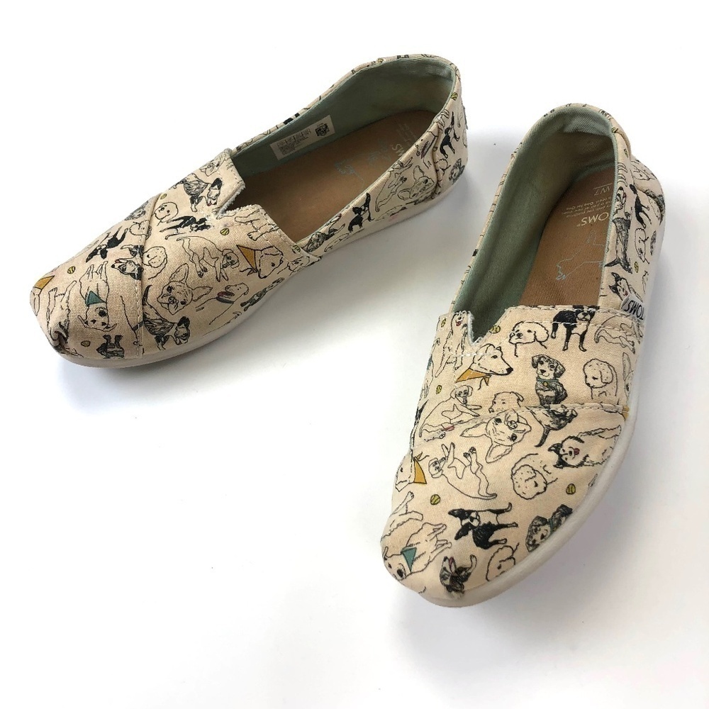 Toms Belmont Office Dogs Limited Edition cream canvas all breeds shoes Size 7